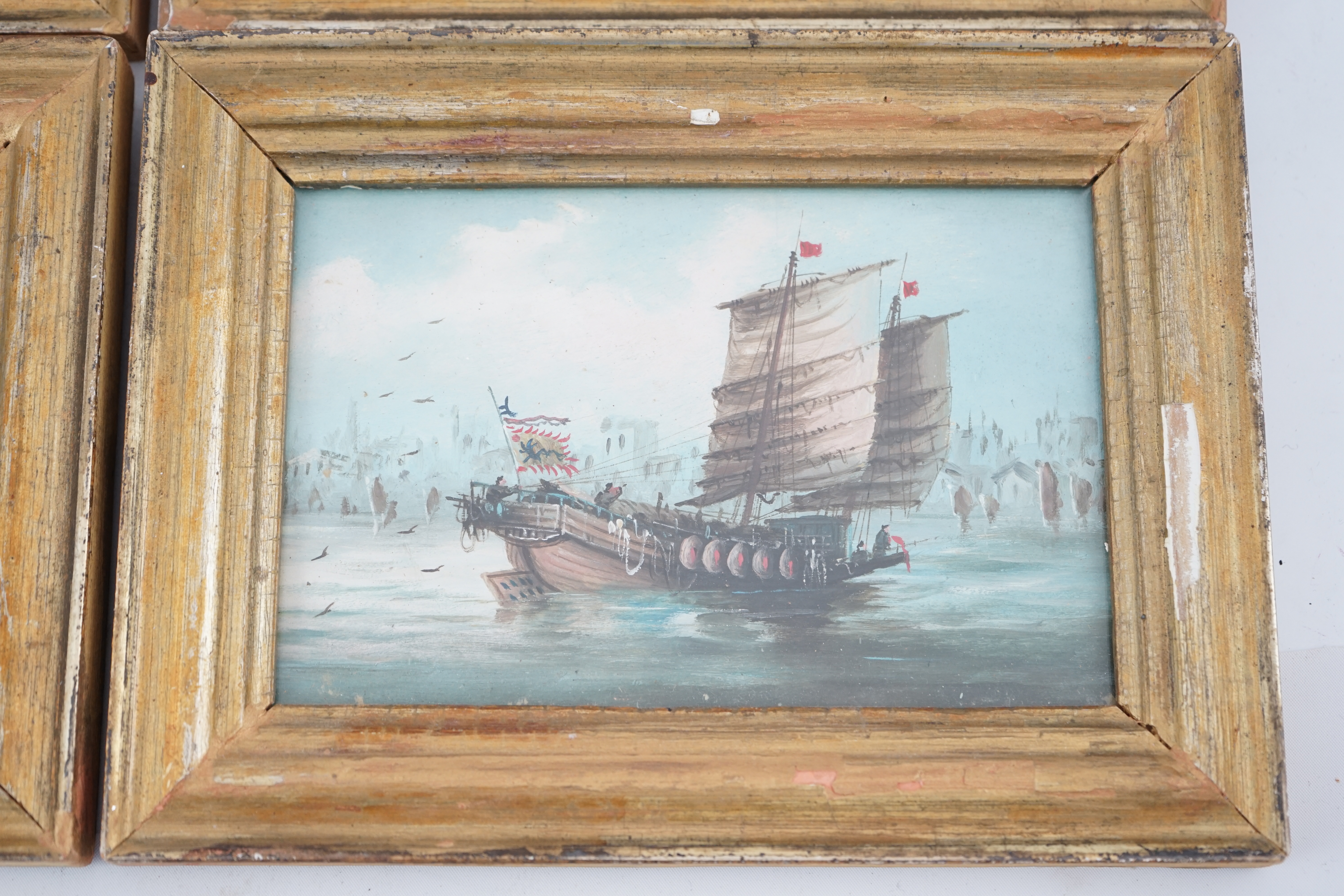 Chinese school, late 19th century, a set of four oils on board, shipping in Chinese harbours